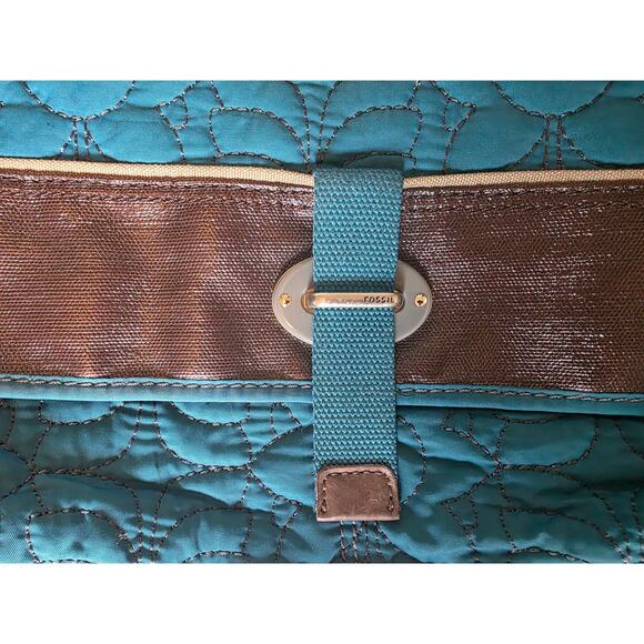 Fossil Key-Per Turquoise Quilted Messenger Bag Laptop Bag Crossbody - Picture 2 of 11